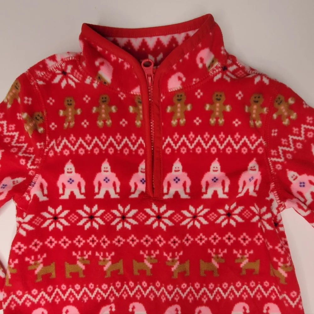 {Oshkosh B'gosh} Red & Pink Yeti Reindeer Santa Fleece Jacket Half Zip Hol…
